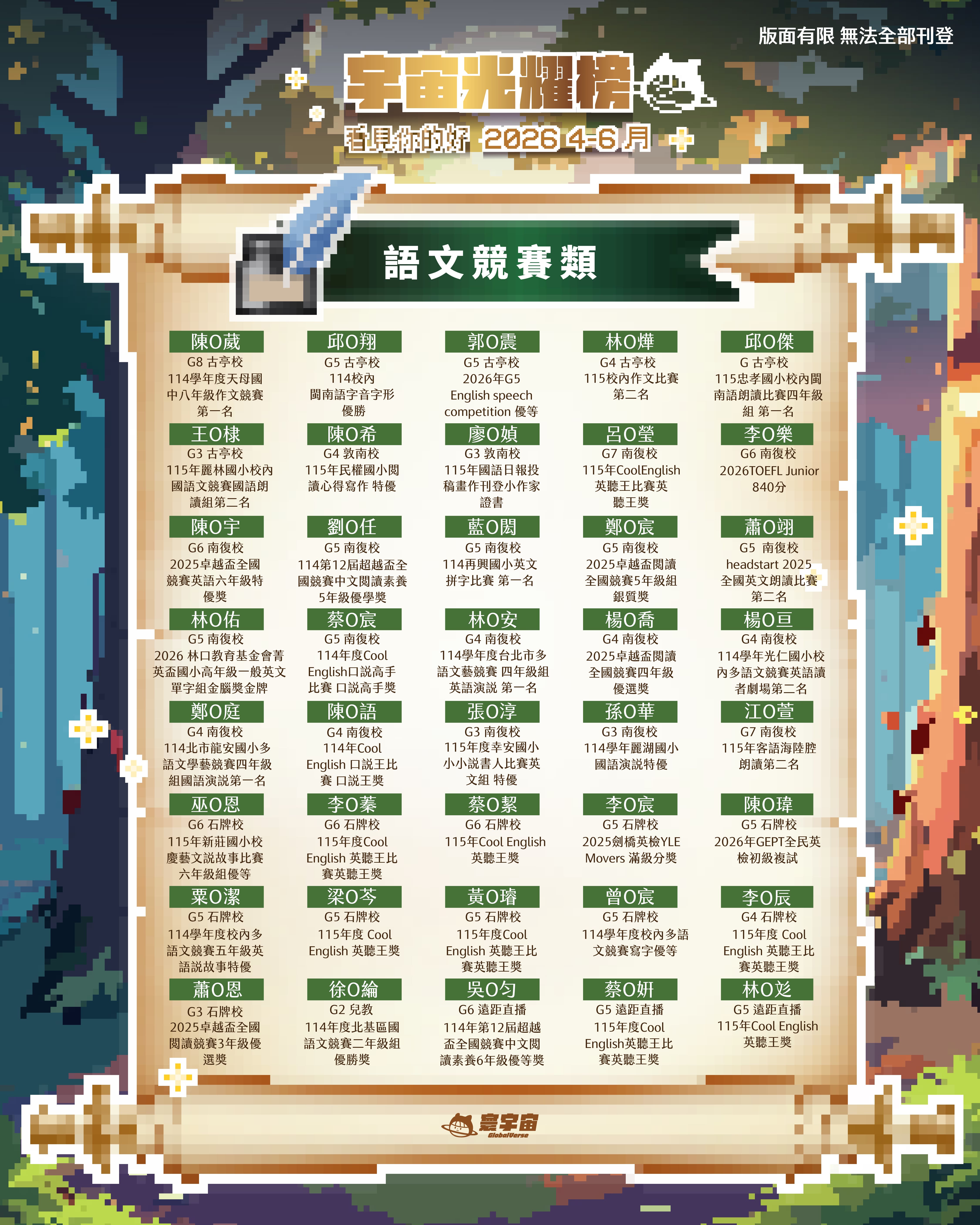 2026年04至06月語文競賽榜單