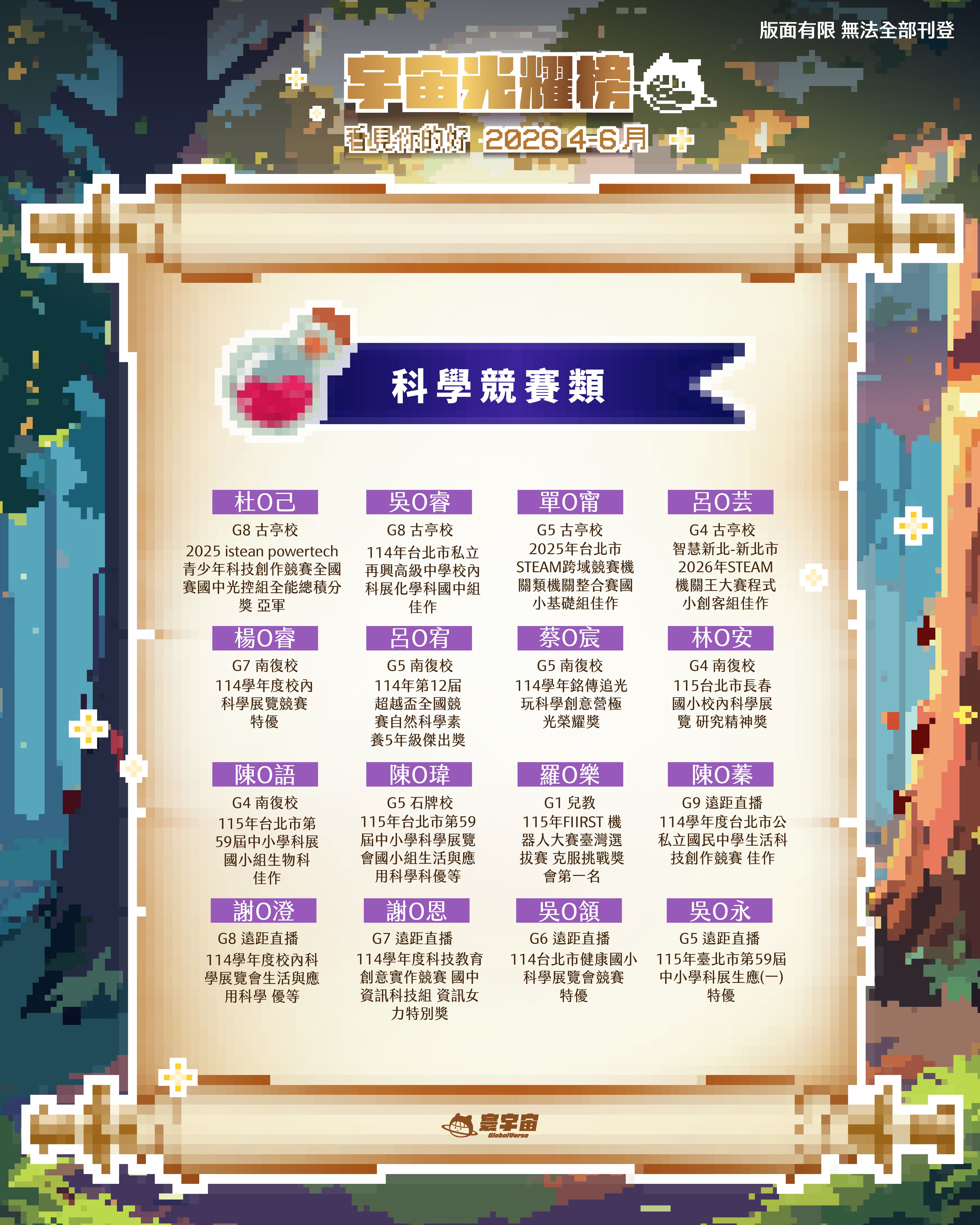 2026年04至06月科學競賽榜單