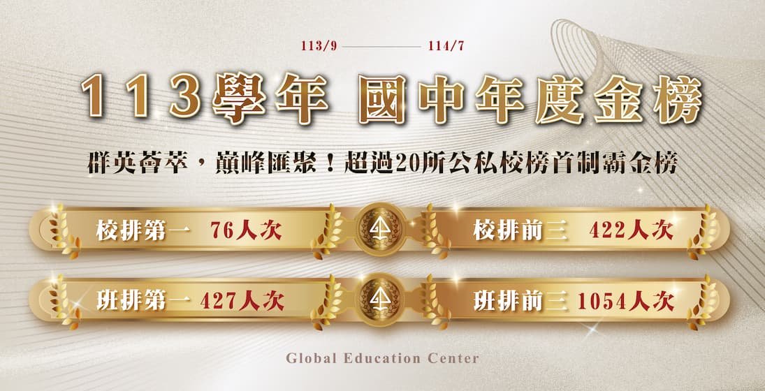 【在校成績】113學期國中段考總金榜 ! 76位校排第一 ! 超過20公私校榜首齊聚寰宇 !