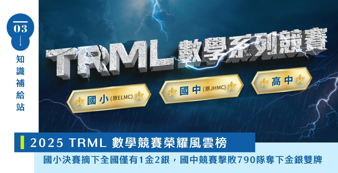 【數學系列競賽】TRML 國小 (原ELMC)｜國中 (原JHMC)｜高中，寰宇擊敗790隊國中隊伍，以絕對實力摘下金銀雙牌；國小賽強勢包攬1金2銀，榮登全國第一！
